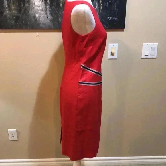 Sharon Young Red with Embroidered Bow Front Linen Sheath Dress-Size 2 - Picture 3 of 6